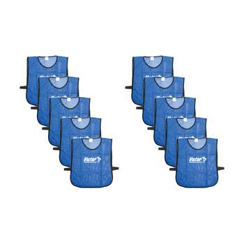 10PK Victor Sports Lightweight Fitness/Training Mesh Tab Bibs Blue Large