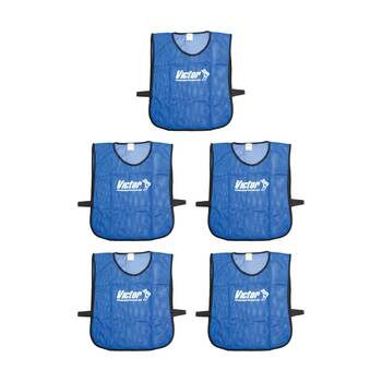 5PK Victor Sports Lightweight Fitness/Training Mesh Tab Bibs Blue Large