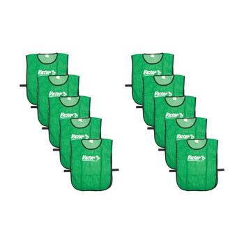 10PK Victor Sports Lightweight Fitness/Training Mesh Tab Bibs Green Large
