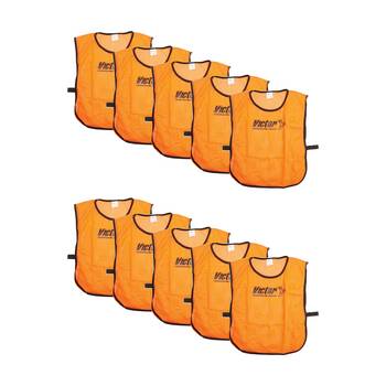 10PK Victor Sports Lightweight Fitness/Training Mesh Tab Bibs Orange Large