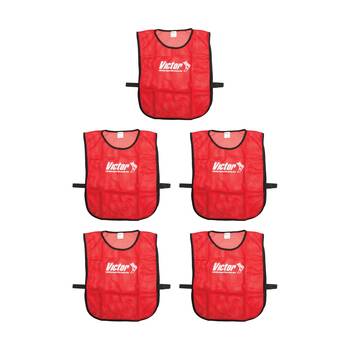 5PK Victor Sports Lightweight Fitness/Training Mesh Tab Bibs Red Large