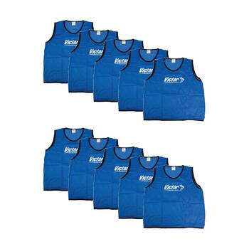 10PK Victor Sports Lightweight Mesh Fitness/Training Vest Blue Large