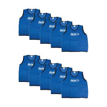 10PK Victor Sports Lightweight Mesh Fitness/Training Vest Blue Medium