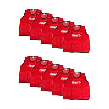 10PK Victor Sports Lightweight Mesh Fitness/Training Vest Red Large