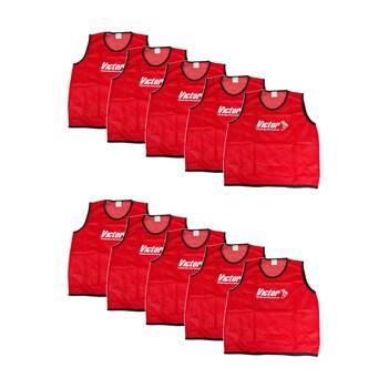 10PK Victor Sports Lightweight Mesh Fitness/Training Vest Red X-Large