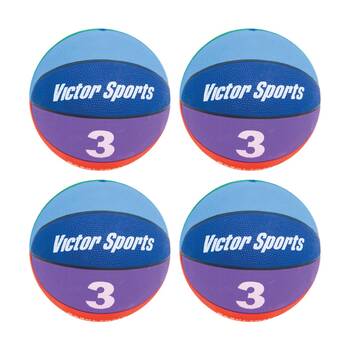 4PK Victor Sports Heavy Duty Durable Rubber Basketball Multi Colour Size 3