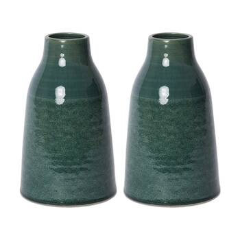 2PK E Style Zara Vase Glazed Ceramic Decorative Piece Green 17x17x28cm