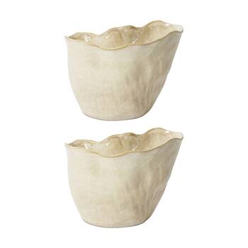 2PK E Style Wavy Rim Kerry Vase Ceramic Decorative Piece Beige 27x15x20cm