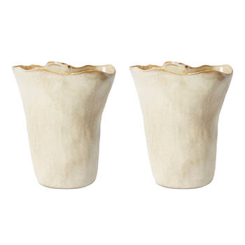 2PK E Style Wavy Rim Kerry Tall Vase Ceramic Decorative Piece Beige 24x15x28cm