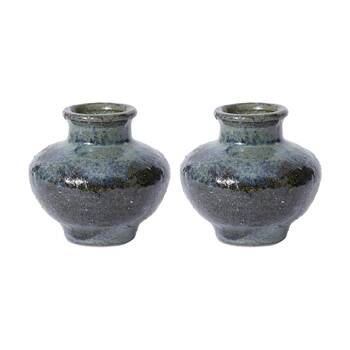 2PK E Style Gugu Neck Vase Elegant Ceramic Decorative Piece Blue 12x12x11cm