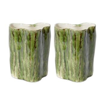 2PK E Style Kimani Vase Ceramic Organic Decorative Vessel Green 15x11x19cm