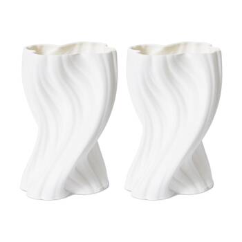 2PK E Style Tucci Vase Porcelain Twisted Form Decorative Piece White 15x14x24cm