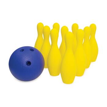 11pc Victor Sports?10 Pin Bowling Set With 30cm Soft Foam Pins & Ball Yel/Blue