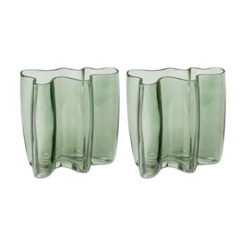 2PK E Style Victoria Glass Vase Organic Curves Elegant Decor Green 19x10x18cm