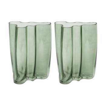 2PK E Style Victoria Glass Vase Organic Curves Elegant Decor Green 19x13x25cm
