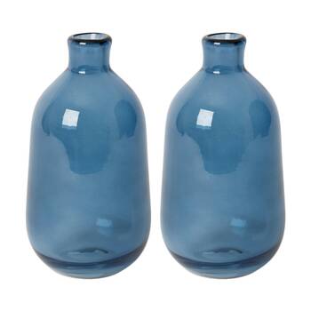 2PK E Style Dalili Glass Bottle Tall Decorative Vessel Blue 9x9x16cm