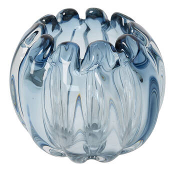E Style Thandie Glass Vase Scalloped Edge Decor Vessel Blue 19x19x17cm