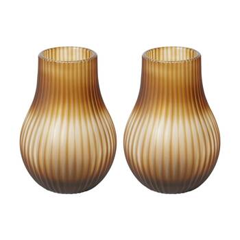 2PK E Style Daniela Glass Vase Ribbed Texture Home Decor Brown 15x15x21cm