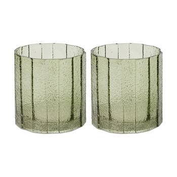 2PK E Style Samara Glass Vase Textured Finish Decorative Vessel Green 15x15x15cm