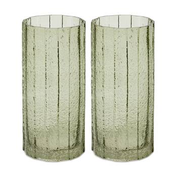 2PK E Style Samara Tall Glass Vase Textured Finish Decor Vessel Green 12x12x25cm