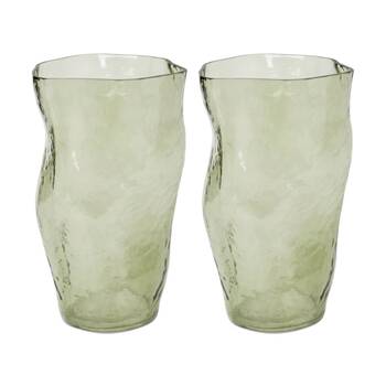 2PK E Style Delfina Glass Vase Organic Decorative Vessel Green 15x14x25cm