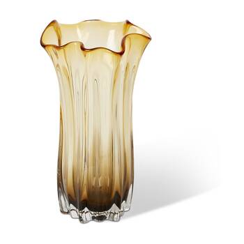 E Style Timberly Glass Vase Fluted Design Luxury Decor Amber 17x17x30cm