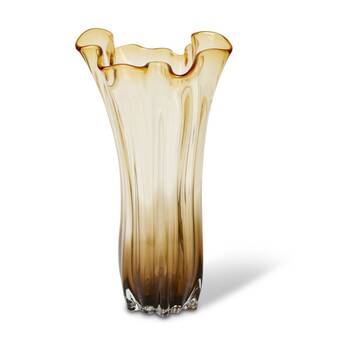 E Style Timberly Glass Vase Fluted Design Luxury Decor Amber 20x20x40cm