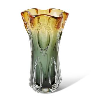 E Style Selassie Glass Vase Cut-Out Design Decor Green/Amber 18x18x34cm