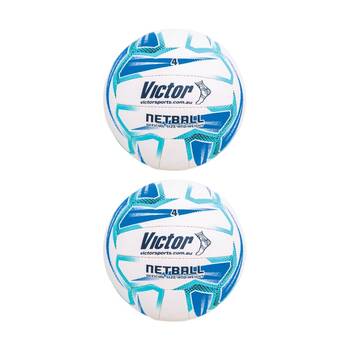 2PK Victor Sports Pro Netball Size 4 Synthetic Rubber Ball White/Blue
