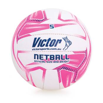 Victor Sports Pro Netball Size 5 Synthetic Rubber Ball White/Pink