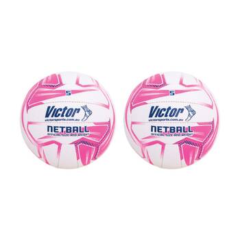2PK Victor Sports Pro Netball Size 5 Synthetic Rubber Ball White/Pink