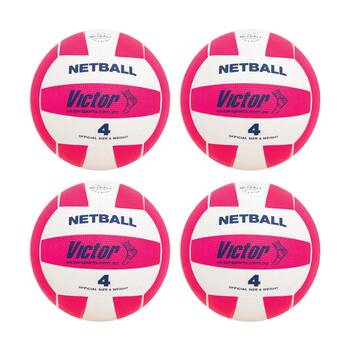 4PK Victor Sports Rubber Netball Size 4 Pink Durable Training Ball Outdoor