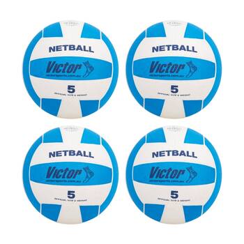 4PK Victor Sports Rubber Netball Size 5 Blue Durable Training Ball Outdoor