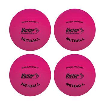 4PK Victor Sports Vinyl School Netball Soft Touch Lightweight Ball Pink 8 Inch