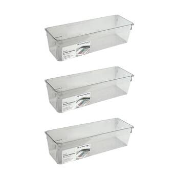 3PK The Container Store Deep Drawer Organiser Insert Clear 30.5x10.2x8.3cm