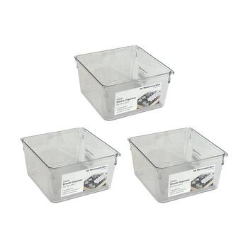 3PK The Container Store Deep Drawer Organiser Insert Clear 15.2x15.2x8.3cm