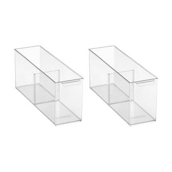 2PK The Container Store Pantry Bin Small W/ Divider Plastic Organiser Clear