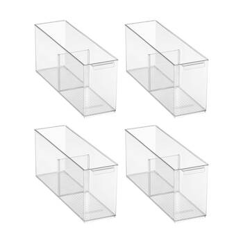 4PK The Container Store Pantry Bin Small W/ Divider Plastic Organiser Clear