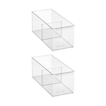2PK The Container Store Pantry Bin Medium W/ Divider Plastic Organiser Clear