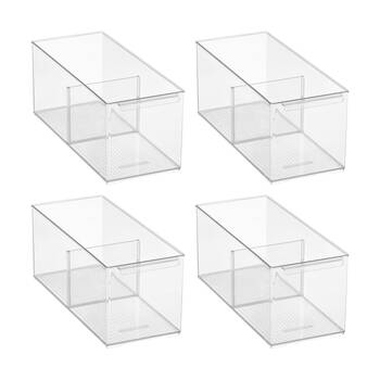 4PK The Container Store Pantry Bin Medium W/ Divider Plastic Organiser Clear