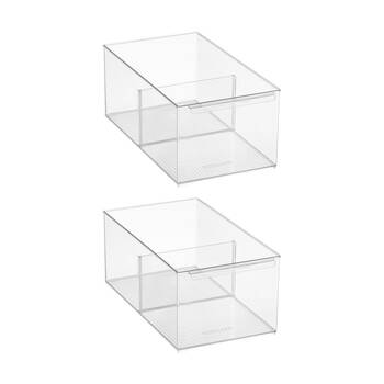 2PK The Container Store Pantry Bin Large W/ Divider Plastic Organiser Clear