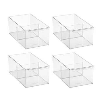 4PK The Container Store Pantry Bin Large W/ Divider Plastic Organiser Clear