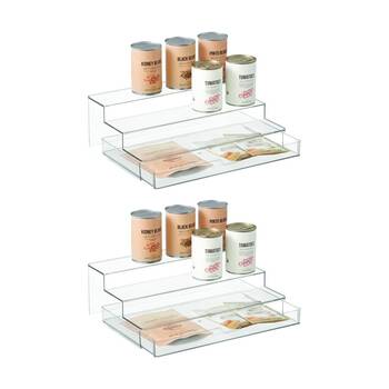2PK The Container Store Three Tier Organiser W/ Drawer Plastic Storage Clear