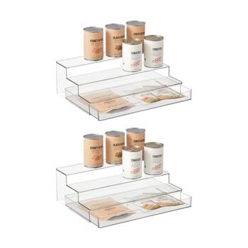 2PK The Container Store Large Three Tier Organiser W/ Drawer Storage Clear