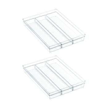 2PK The Container Store Drawer Cutlery Tray Plastic Kitchen Organiser Clear
