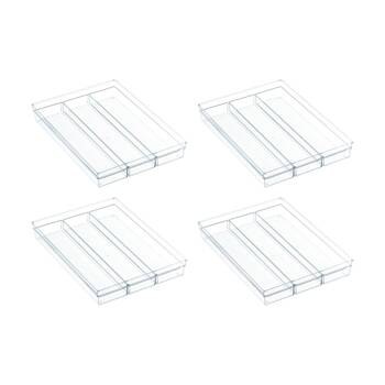 4PK The Container Store Drawer Cutlery Tray Plastic Kitchen Organiser Clear
