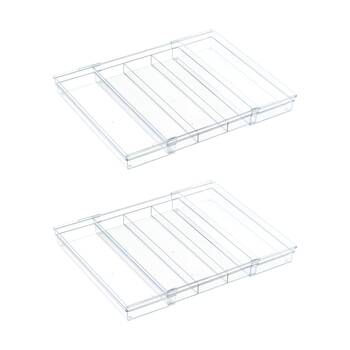 2PK The Container Store Drawer Utensil Tray Expandable Clear Kitchen Organiser