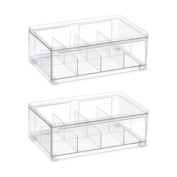 2PK The Container Store Tea Bag Organiser W/ Drawer Clear Plastic Storage