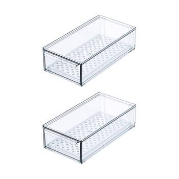 2PK The Container Store Fridge Drawer Small Plastic Kitchen Organiser Clear