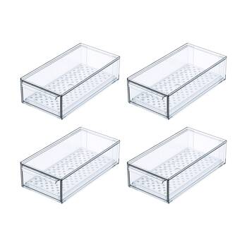 4PK The Container Store Fridge Drawer Small Plastic Kitchen Organiser Clear